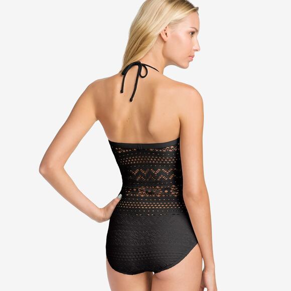 Robin Piccone Penelope Crochet Overlay Swimsuit Size 6 Black One Piece Swimwear - Picture 4 of 4